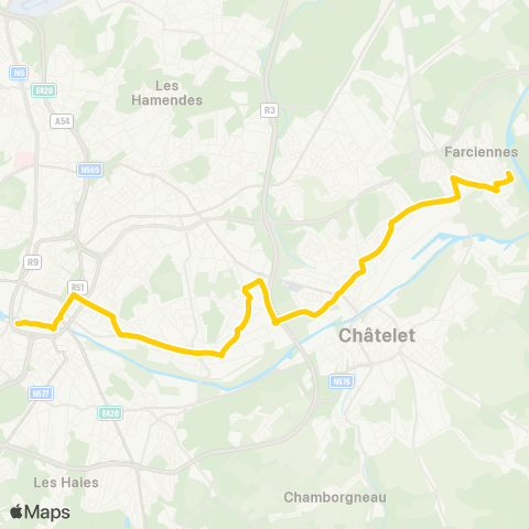 TEC Charleroi Gare Centrale - Farciennes (l'Ysle Marais) map