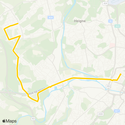 TEC Charleroi Souvret (Forrière) - Charleroi (Palais) map