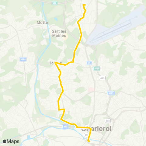 TEC Charleroi Gosselies (Athénée) - Jumet (Gohyssart) - Centrale map