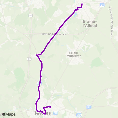 TEC Brabant Wallon Nivelles - Braine-l'Alleud map