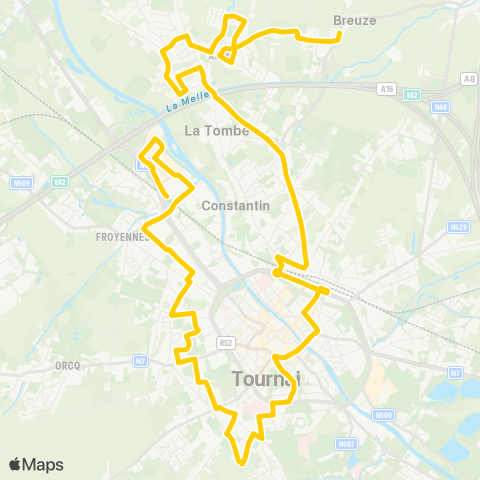 TEC Hainaut Tournai City : Kain - Tournai - Froyennes (Zoning) map