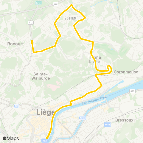 TEC Liège - Verviers Quai Roosevelt - Thier-À-Liège - P+R Vottem map