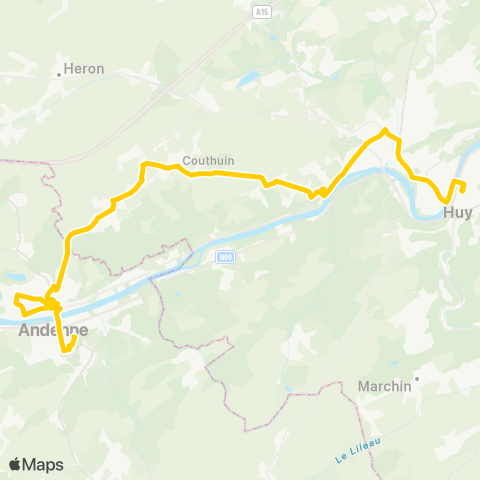 TEC Liège - Verviers Huy - Couthuin - Andenne map