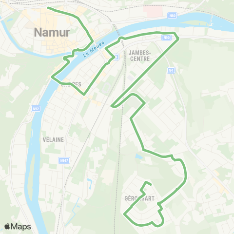 TEC Namur-Luxembourg Namur (Gare) - Jambes (la Sauge) map