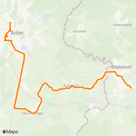 TEC Namur-Luxembourg Hagen - Sterpenich - Arlon map