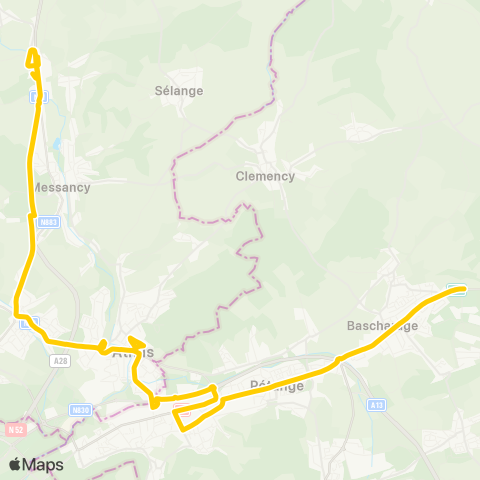 TEC Namur-Luxembourg Bascharage - Differt map