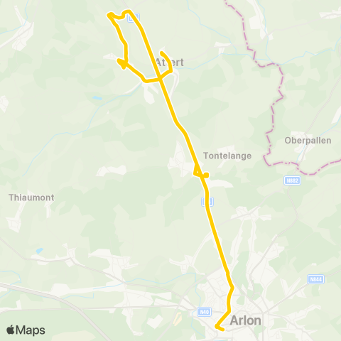 TEC Namur-Luxembourg Arlon - Schockville - Attert map