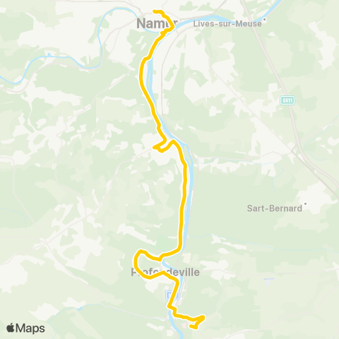 TEC Namur-Luxembourg Namur - Mont-Godinne CHU map