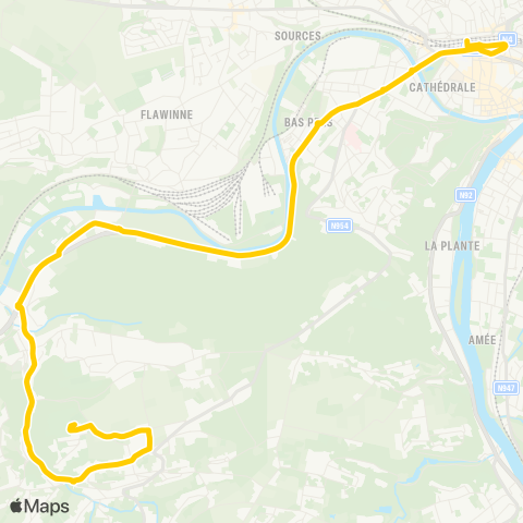 TEC Namur-Luxembourg Namur - Bauce - Malonne (Malpas) map