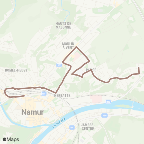 TEC Namur-Luxembourg Namur (Gare) - Bouge (Sainte-Rita) map