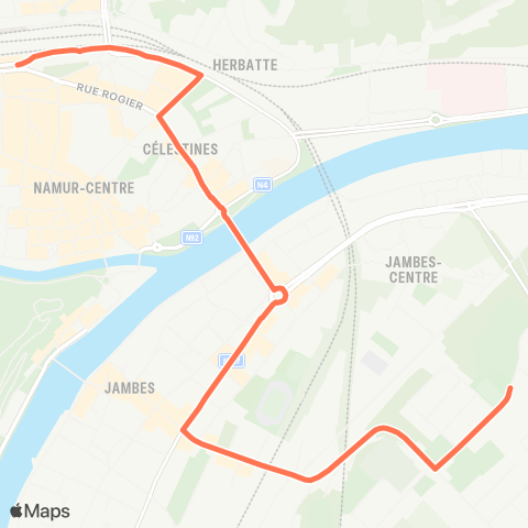 TEC Namur-Luxembourg Namur (Gare) - Jambes (Renforcement) map