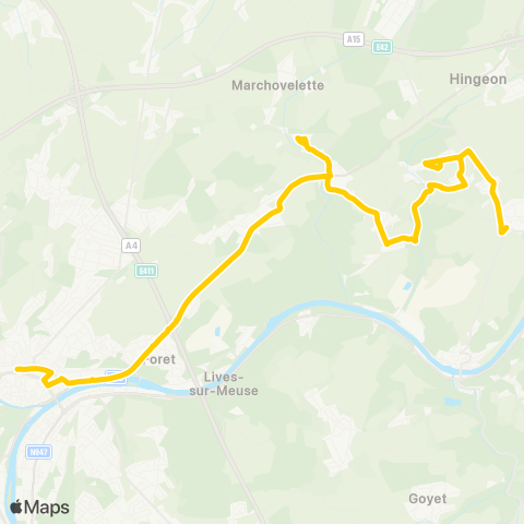 TEC Namur-Luxembourg Namur - Gelbressée - Vezin map