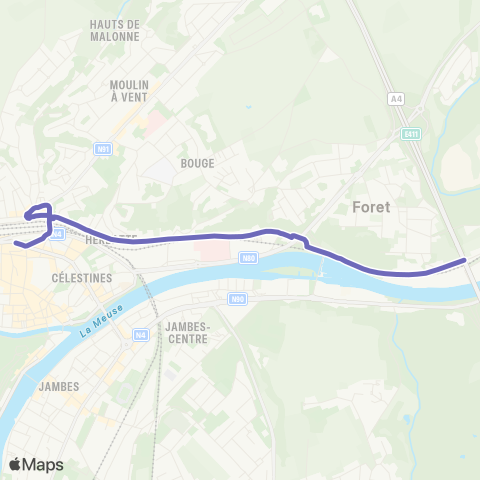 TEC Namur-Luxembourg Namur - Herbatte - Beez map