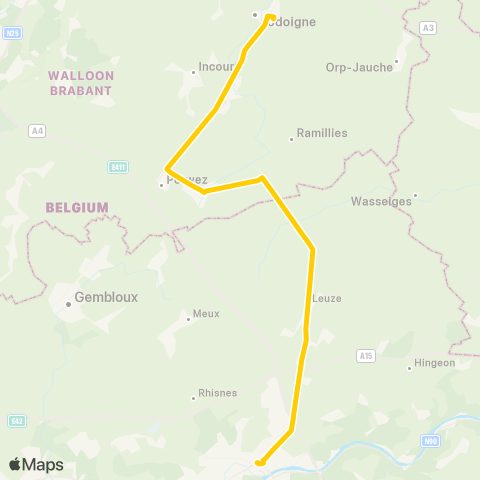 TEC Namur-Luxembourg Namur - Jodoigne map