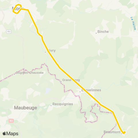 TEC Charleroi Express Beaumont - Mons map