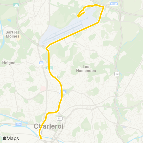 TEC Charleroi Charleroi Gare Centrale - Charleroi Airport map