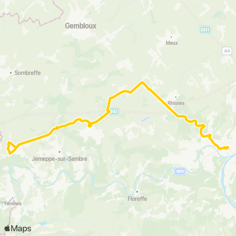 TEC Namur-Luxembourg Namur - Rhisnes - les Isnes - Velaine map