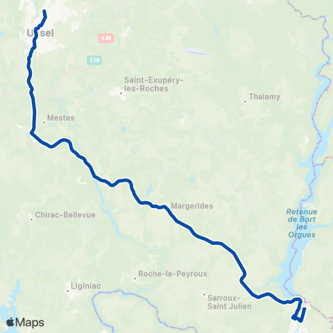 TER Auvergne-Rhône-Alpes Ussel - Bort les Orgues map