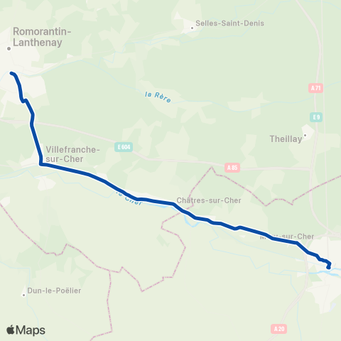 TER Auvergne-Rhône-Alpes Vierzon - Romorantin (Car) map