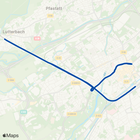 TER Auvergne-Rhône-Alpes Mulhouse Gare Centrale - Lutterbach map