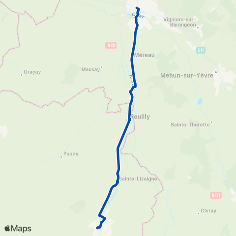 TER Auvergne-Rhône-Alpes Issoudun - Vierzon (Car) map