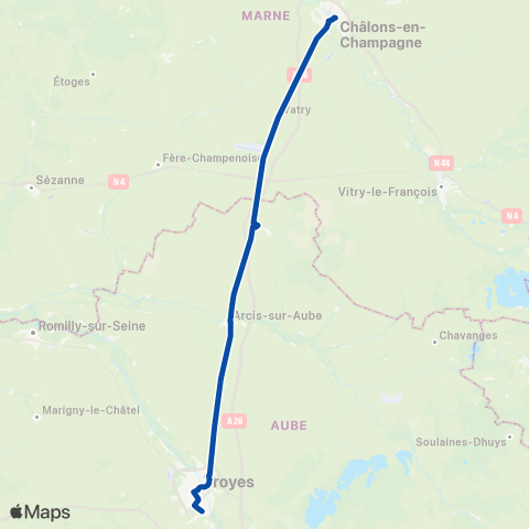 TER Auvergne-Rhône-Alpes Troyes - Châlons - Reims map