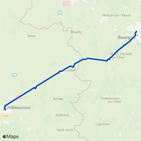 TER Rémi (Centre-Val de Loire) Bourges - Issoudun - Châteauroux map