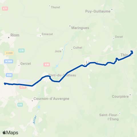 TER Nouvelle-Aquitaine St Etienne - Clermont-Ferrand map