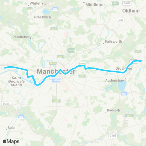 Metrolink Eccles - Ashton-under-Lyne map