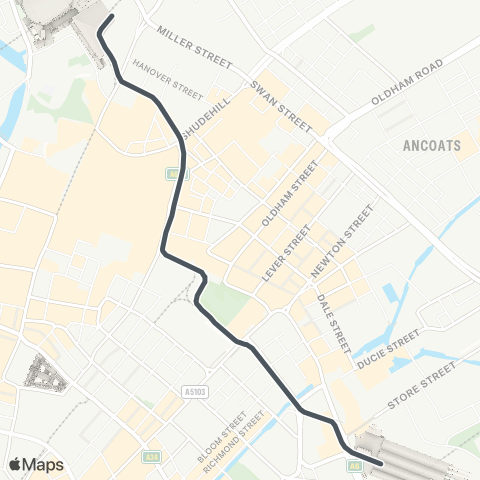 Metrolink Replacement Bus Crumpsall - Piccadilly map