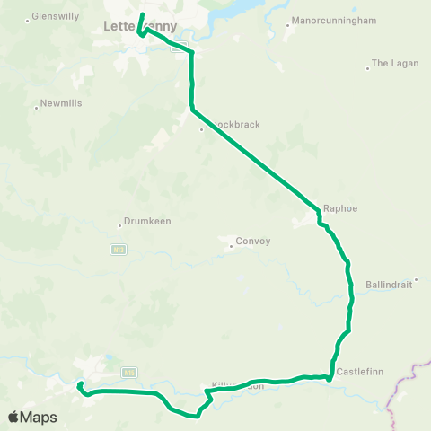 TFI Local Link Ballybofey (McElhineys) - Letterkenny General Hosp map