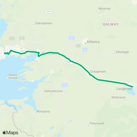 TFI Local Link Galway Cathedral - Loughrea map