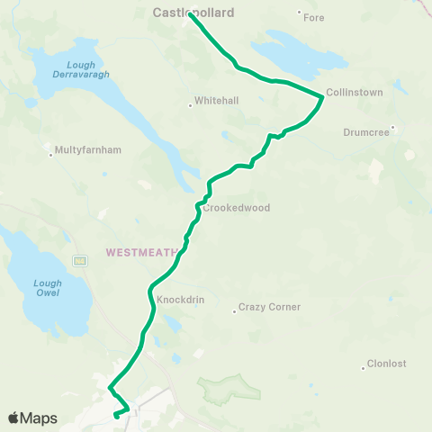 TFI Local Link Castlepollard - Mullingar Station map