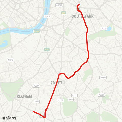 TfL Elephant & Castle - Brixton - Clapham Pk map