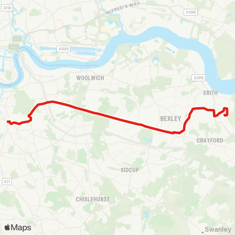 TfL Lewisham Sta - Blackheath - Shooters Hill - Welling - Bexleyheath - Barnehurst - Slade Green map