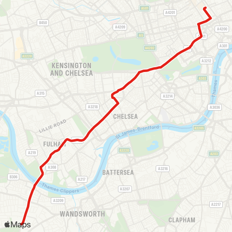 TfL Putney Heath - Putney Bridge - Fulham Rd - Fulham Bway - Chelsea & Westminster Hosp - S Kensington - Hyde Pk Corner - Piccadilly Circus - Russell Square map