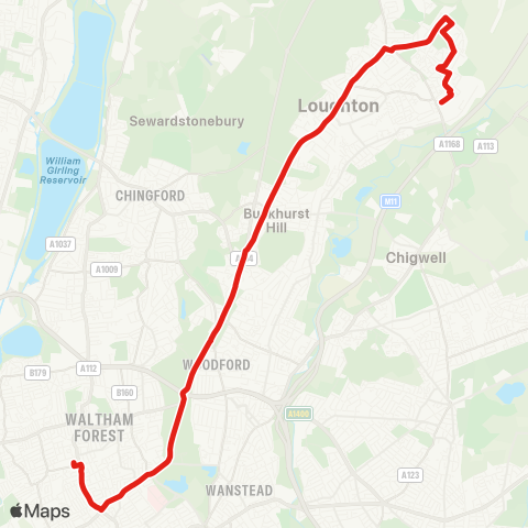 TfL Walthamstow - Loughton - Debden map