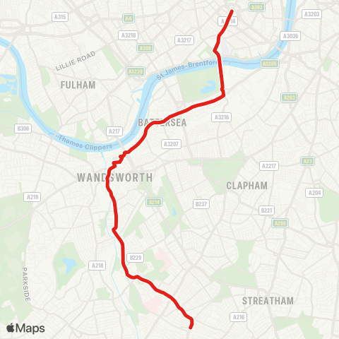 TfL Victoria - Ebury Bridge Rd - Battersea Pk - Battersea - Wandsworth - Earlsfield - Summerstown - Tooting Bway - Tooting Sta map