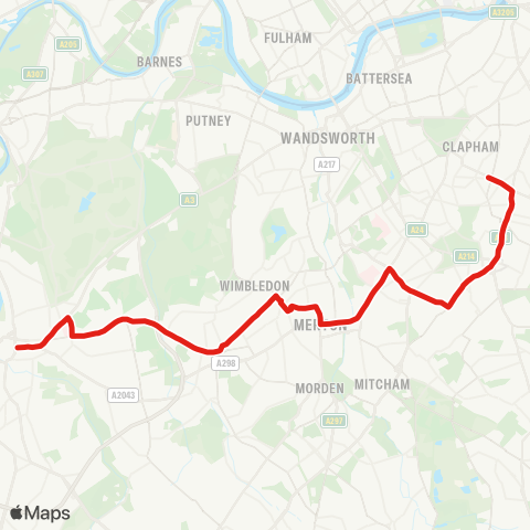 TfL Kingston - Wimbledon - Clapham Park map