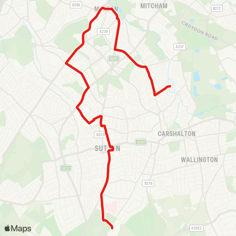 TfL Belmont, Highdown & Downview - Sutton Hospitals - Sutton Town Ctr - Collingwood Rd - Sutton Common Rd - Morden - Middleton Rd - Green Wrythe Ln - Hackbridge, Reynolds Close map