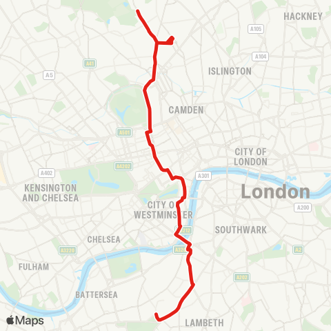 TfL Parliament Hill Fields - Camden Town - Oxford Circus - Westminster - Vauxhall - Clapham Common map