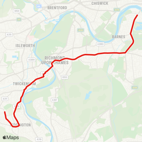 TfL Fulwell - Teddington - Twickenham - Richmond - E Sheen - Barnes Sta and Red Lion - Castelnau, Lonsdale Rd map