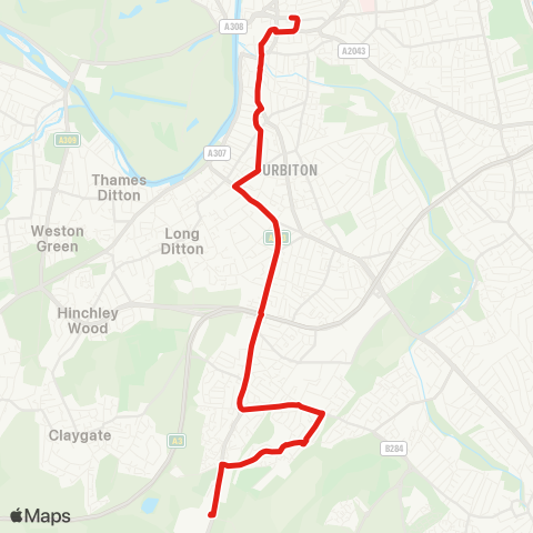 TfL Chessington - Hook - Surbiton - Kingston map