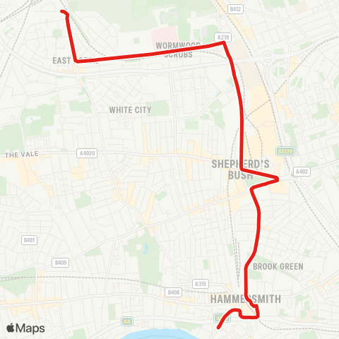 TfL E Acton - Shepherd's Bush - Hammersmith Bridge map