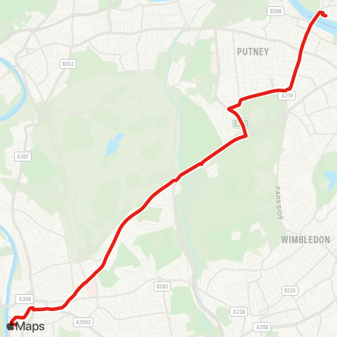 TfL Putney Bridge - Roehampton - Kingston map