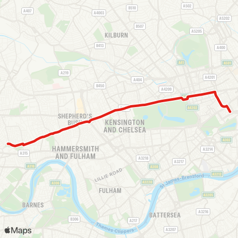 TfL Acton Green - Shepherd's Bush - Notting Hill Gate - Marble Arch - Oxford Circus - Piccadilly Circus map