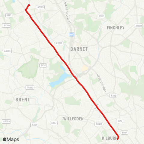 TfL Edgware - West Hendon - Kilburn Park map