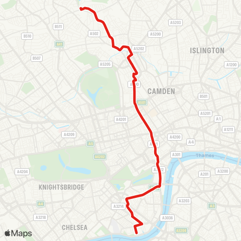 TfL Pimlico - Victoria - Westminster - Trafalgar Square - Warren St - Camden Town - Malden Rd - Hampstead Heath map