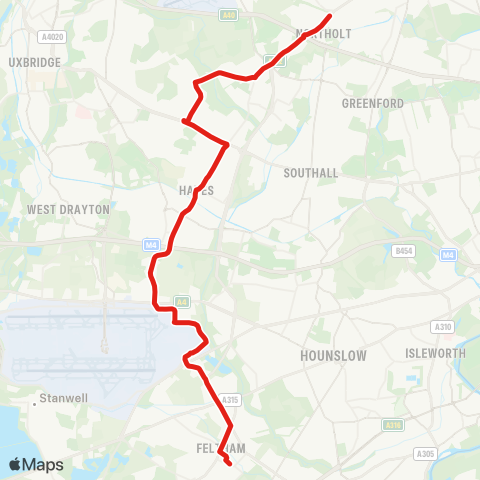 TfL Northolt - Hayes - Feltham map