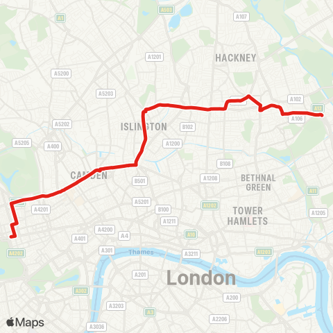 TfL Marble Arch - King's Cross - Hackney Wick map